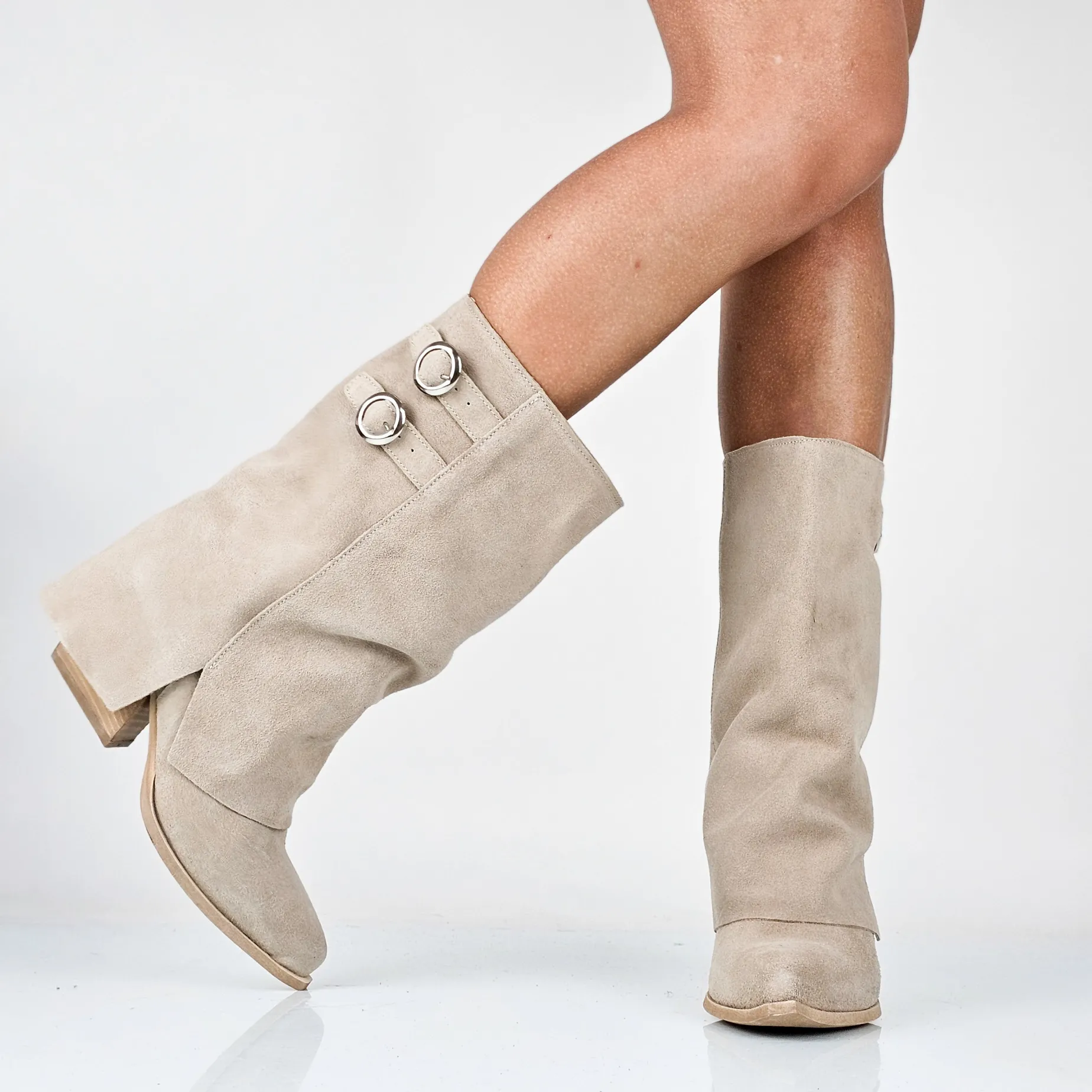 Apolline - Stivali Con Gambale Risvoltato Vera Pelle Made In Italy