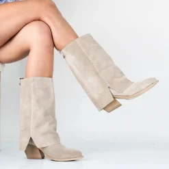 Fanny - Stivali Con Gambale Risvoltato Vera Pelle Made In Italy
