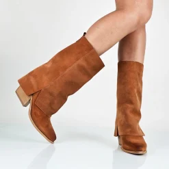 Fanny - Stivali Con Gambale Risvoltato Vera Pelle Made In Italy