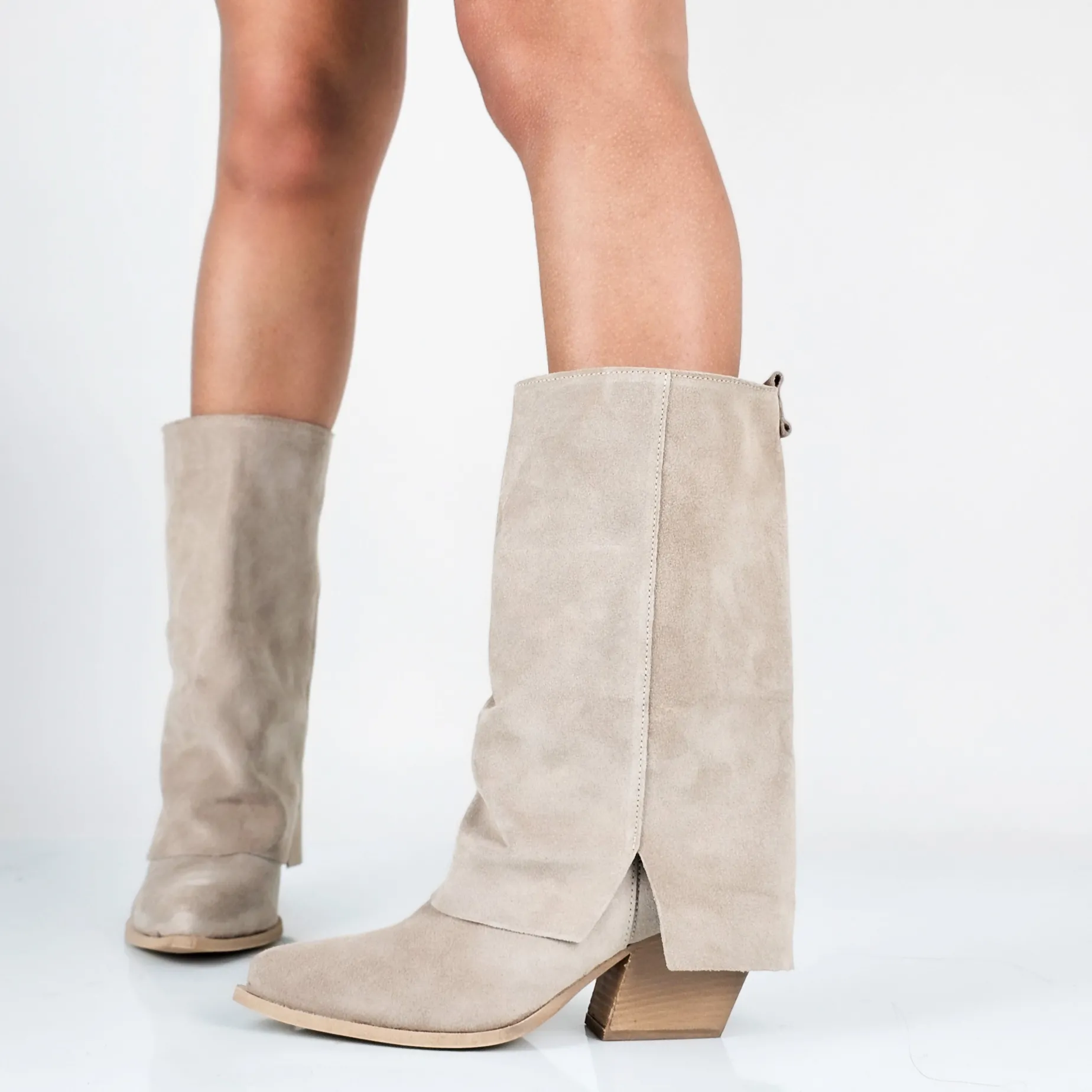 Fanny - Stivali Con Gambale Risvoltato Vera Pelle Made In Italy